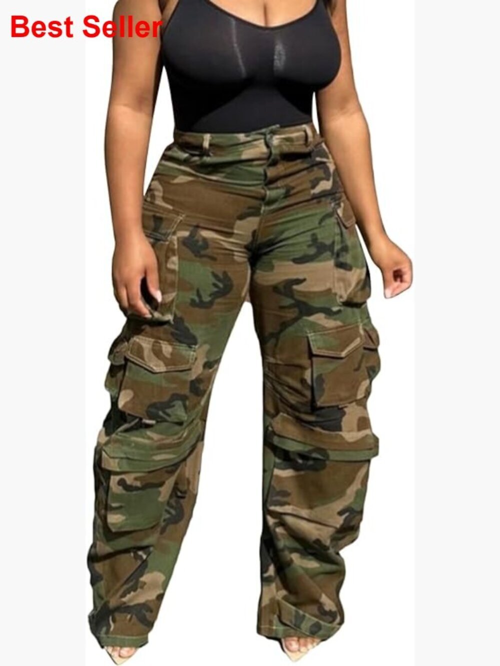 Women's Cargo Jeans High Waist Wide Leg Denim Pants with Multiple Pockets